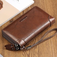 Vihil Large Capacity Men's Business Handbag Double Zipper Coin Book Change Storage Casual Pointed Wa