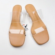 ZARAˉ imported Womens Shoes 2024 Spring New Low Heel 4cm Natural Color Net Red Explosions Transparen