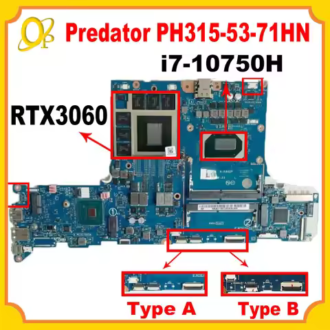 GH51M LA-K862P motherboard for Acer Predator PH315-53-71HN AN515-55 laptop motherboard with i7-10750