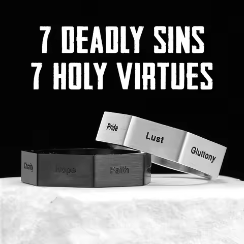 7 Deadly Sins 7 Holy Virtues Stainless Steel Men Rings Punk New In For Male Women Fashion Jewelry Cr