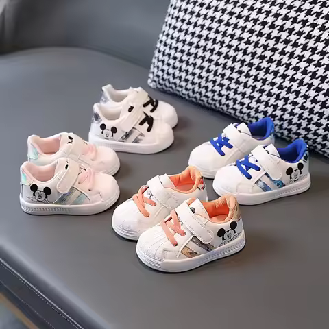 Disney White Casual Shoes For Baby Boy Girl Brand Children Sneaker Mickey Mouse Kids Shoes Toddler W