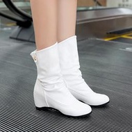 春秋新品白色短靴內增高坡跟韓版中筒舞蹈單靴女馬丁靴子40414243