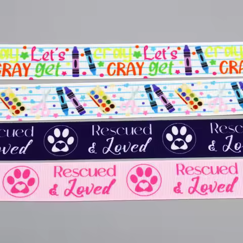 DUWES 50yards Rescued Loved Cray School Printed Grosgrain Ribbon Accessories Headwear Decoration Col