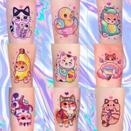 Konsait 50 Sheets Anime Tattoos, Cartoon Mixed Style Cat Tattoos, Individually Wrapped, Watercolor C