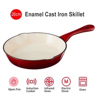 Enameled Cast Iron 26 CM Enameled Coated Solid Cast Iron Frying Pan Skillet, Red /Kuali besi