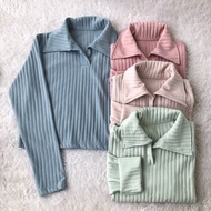 DEEPA Premium Crop TopHornet POLO Knit - Viral Women's Long Sleeve Crop Top Polo Shirt Women Baju Po