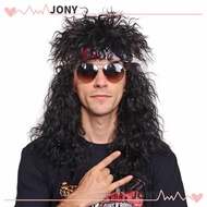 JONYPH Halloween Party Cosplay Wig, Punk Fluffy 70s 80s Rockstar Wig, Long Curvy Mullet Wig