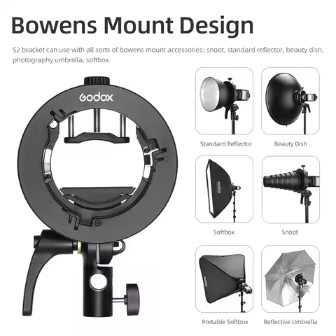 Godox S2 S-type Holder Bracket Bowens Mount for AD200 AD400PRO V1 V860II Speedlite Flash Snoot Softb