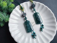 危地馬拉危料 天然翡翠 黑檀木 綠松石 福運連連 仿古無事牌 包掛