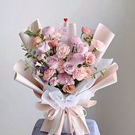 【鮮花】粉紫色玫瑰康乃馨鮮花花束