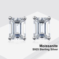 Real 0.5ct 1ct 2ct Emerald Cut Moissanite Earrings Lab Diamond S925 Sterling Silver With White Gold 