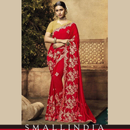 {**ส่งฟรี**} SMALL INDIA 🥻 Georgette Embroidery Saree 🥻 Women Designer Saree