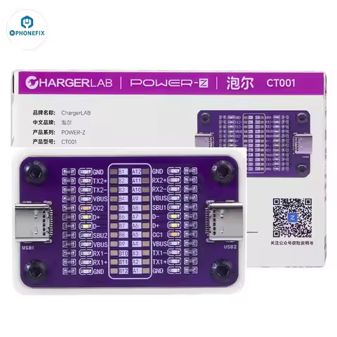 Power-Z CT001 Tester Fast Charging Cable Detection Board Dual USB-C Ports Quickly Locate Fault Posit