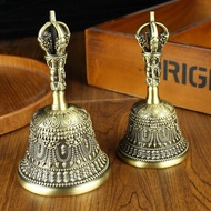 Brass Three-Headed Demon Bell Temple Tibetan Lama Handheld Six-Character Mantra Bell Bronzeware Orna