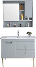 HDZWW Bathroom Sink Cabinet Simple Wooden Bathroom Cabinet, Ceramic Vanity and Mirror Cabinet, Wall-mounted Bathroom Cabinet Washbasin Unit Cabinet (Color : Gray, Size : 50x101x85cm)