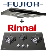 FUJIOH FR-MS1990R 90CM SLIMLINE HOOD WITH TOUCH CONTROL + RINNAI RB-7303S-GBSM 3 BURNER GLASS HOB WITH SAFETY DEVICE