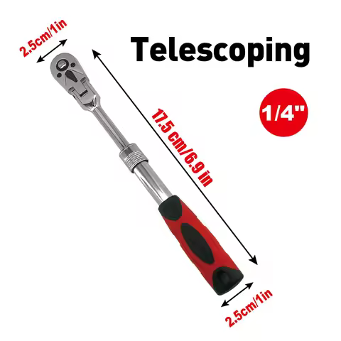 1/4 inch Drive 180 Degree Flexible Head 72 Teeth Ratchet Spanner Reversible and Extendable from 17cm