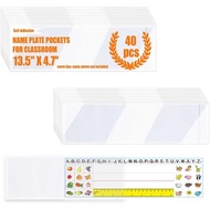 40 PCS Nameplate Pocket,13.5 x 4.7 Inch Adhesive Desk Nameplates Name Tag Pocket Clear Desk Name Tag