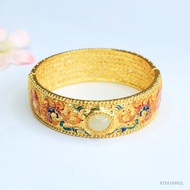 TIMESWIND White Natural Hetian Jade Colorful Enamel Copper Women Wide Bangle with Certificate
