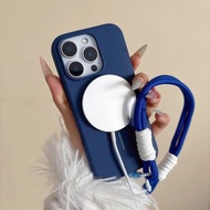 磨砂磁吸手機殼適用於蘋果15promax14promax簡約161514時尚13pro14pro-深藍色單殼 iPhone 16 Pro Max