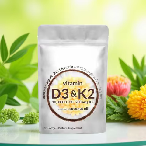 Vitamin D3 K2 10000 IU 300 Coconut Oil Softgels, 2 in 1 Vitamins Supplement D & K (MK7) Supports Cal