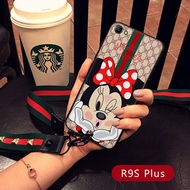 Oppo r11s mobile phone shell lanyard hanging neck female r9s protective sleeve R9 plus cartoon silic