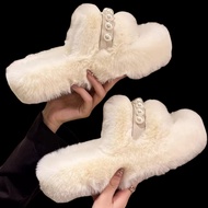 Pearl Thick Sole Furry Slippers for Women Outdoor Wear2025Autumn Non-Slip Indoor Home Furry Cotton S
