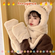 ARROGANCE Bear Ear Hat, Thickening Plush Plush Hat Scarf Set, Fashion Windproof Bear Ear Hat Scarf G