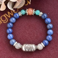 藍線石+雙色月光石+天河石+純銀花朵銀飾手鍊