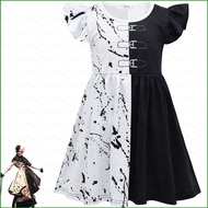 Movie Cruella de Vil Cosplay Costume For Children Kids Cruella Round Neck Dress Halloween Camouflage