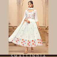 {**ส่งฟรี**} SMALL INDIA 👗 Promising Faux Georgette Vibrant Gown Dress ชุดเดรส 👗 Women White Gown Dr