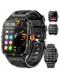 1 件黑色 1.96 吋大螢幕智慧手錶,附無線通話（接聽/撥打電話）,自訂錶盤,多種運動模式男士相容 Ios 和 Android