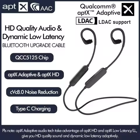 Neckband Wireless Bluetooth Cable QCC5125 LDAC/aptX Adaptive/aptX-HD HIFI Earphone Cable MMCX/2PIN/I