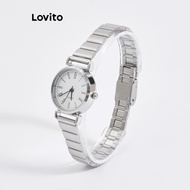(Trendy) Lovito Casual Quartz Watch Plain Texture Metal Digital Quartz High-quality Texture Watch fo