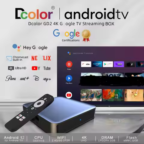 10PCS LOT Dcolor GD2 GooglCertified GTV TV Box 4K Bt Voice Remote Amlogic S905Y4 AV1 2GB + 32GB Smar