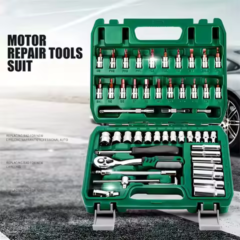 46pcs Set 1/4 Inch Drive Socket Ratchet Wrench Set, with Bit Socket Set Metric and Extension Bar for