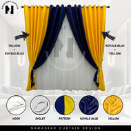 X5 Ready Made Curtain!!! Siap Jahit, LANGSIR MIX COLOUR Kain Tebal Blackout (Eyelet &amp; Cangkuk) -Yellow + Royale Blue Color-