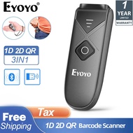 Eyoyo Bluetooth Barcode Scanner,  Mini Portable Barcode Reader with USB Wired/Bluetooth/ 2.4G Wirele
