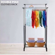 Double Pole Adjustable Cloth Rack Stand Double Pole with Wheels Shoes Shelf Sampayan ng Damit