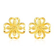 CTS 24K 999 Gold Beads & Lucky Four Leaf Clover Hollow Minimalist Earrings Minimalist Earrings CHOW