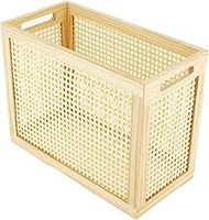 Wood Magazine Holder with Jute Rope Handles,Handcrafted Bamboo Toilet Roll Holder,Wicker Magazine St