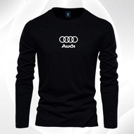 Men's and women's long sleeved T-shirt, white Audi logo T-shirt, diagonal T-shirt