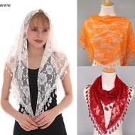 Triangle Veil Scarf Jacquard Rose Shawl for Women Wedding Church Prayer