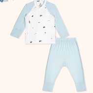 Little Car Bu Baby Long Sleeve Set -3M 6M 9M White Blue - BuBaby