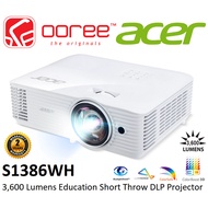 ACER S1386WH 3,600 LUMENS WXGA (1280 x 800) SHORT-THROW PROJECTOR, CONTRAST RATIO: 20,000:1, FOC HDM