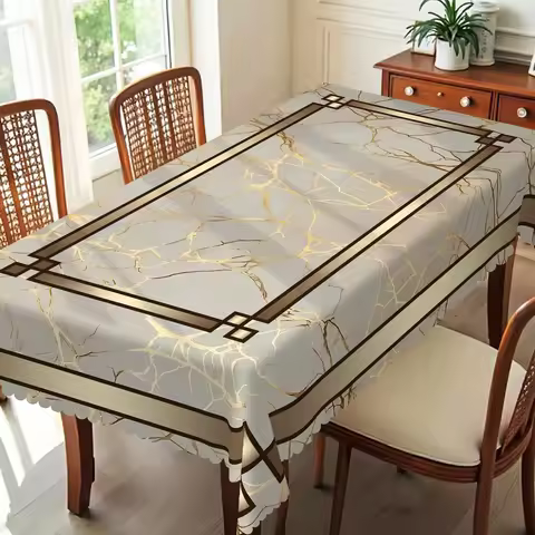 1 Piece, Elegant Dark Gold Marble Texture Tablecloth + 4 Self-Adhesive Stickers, Embossed Edges, Sui