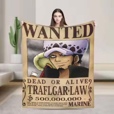 One Piece Trafalgar Law Wanted Blanket Coral Fleece Plush Air Multi-function Throw Blankets for Sofa