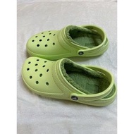 Crocs二手亮粉綠色毛茸茸洞洞鞋-僅試穿過
