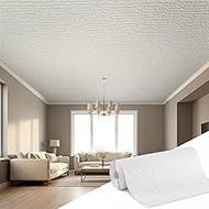 Nuanchu 1.64 x 32.81 ft Ceiling Tiles Peel and Stick, Covered 53.8 Sq. Ft, White Waterproof 3D Wall 