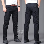 EAGLADE กางเกงคาร์โก้กางเกงผ้าฝ้าย 100% สีดําแฟชั่นผู้ชาย B02